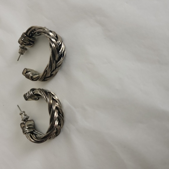 Vintage Braided Braided Silver Chunky Hoop Earrings - Picture 4 of 6